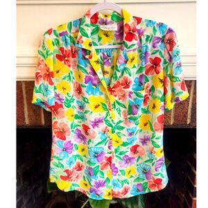 Vintage Rainbow Floral Blouse | Watercolor Garden Party Magic